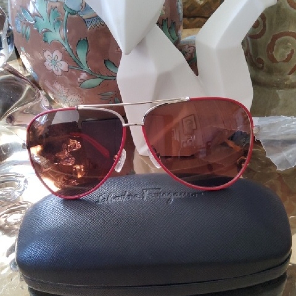 Salvatore Ferragamo Red and Silver Sunglasses